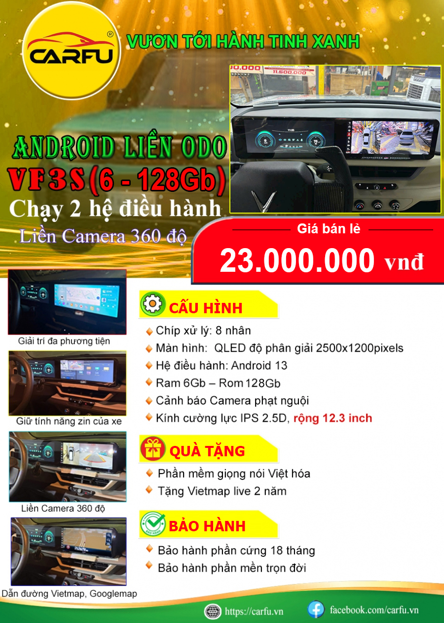 MÀN HÌNH Ô TÔ ANDROID LIỀN ODO VF3S (6-128Gb)