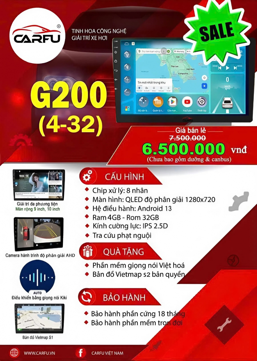 MÀN HÌNH Ô TÔ THÔNG MINH CARFU G200 (4-32)