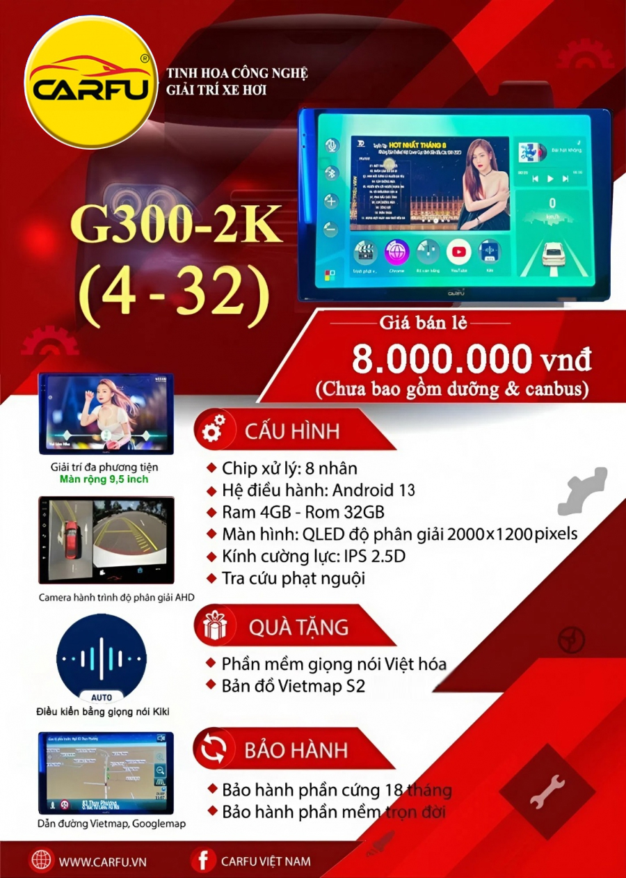 MÀN HÌNH Ô TÔ THÔNG MINH G300-2K (4-32)