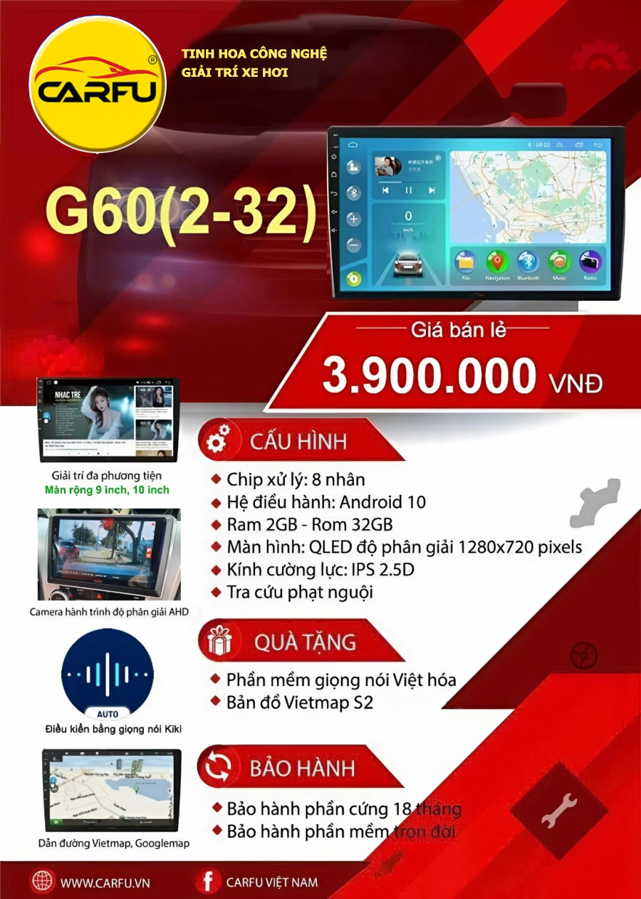 MÀN HÌNH Ô TÔ THÔNG MINH CARFU G60 (2-32)