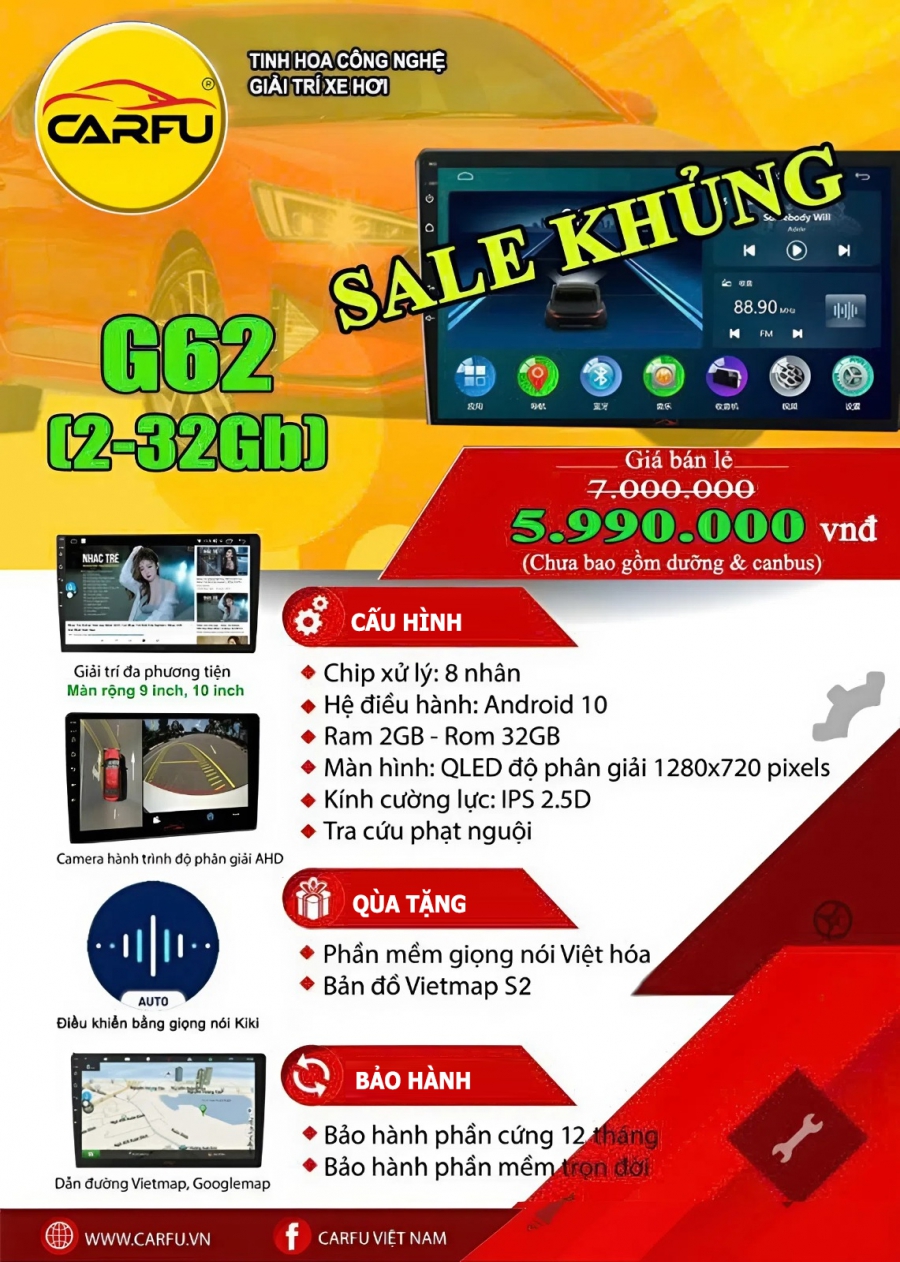 MÀN HÌNH Ô TÔ THÔNG MINH CARFU G62 (2-32)