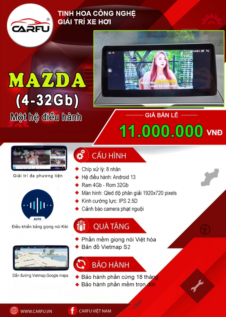 MÀN HÌNH Ô TÔ THÔNG MINH MAZDA (4-32), CHẠY 1 HỆ ĐIỀU HÀNH