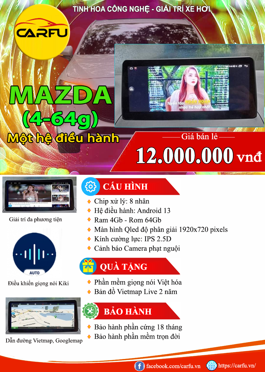 MÀN HÌNH Ô TÔ THÔNG MINH MAZDA (4-64), CHẠY 1 HỆ ĐIỀU HÀNH