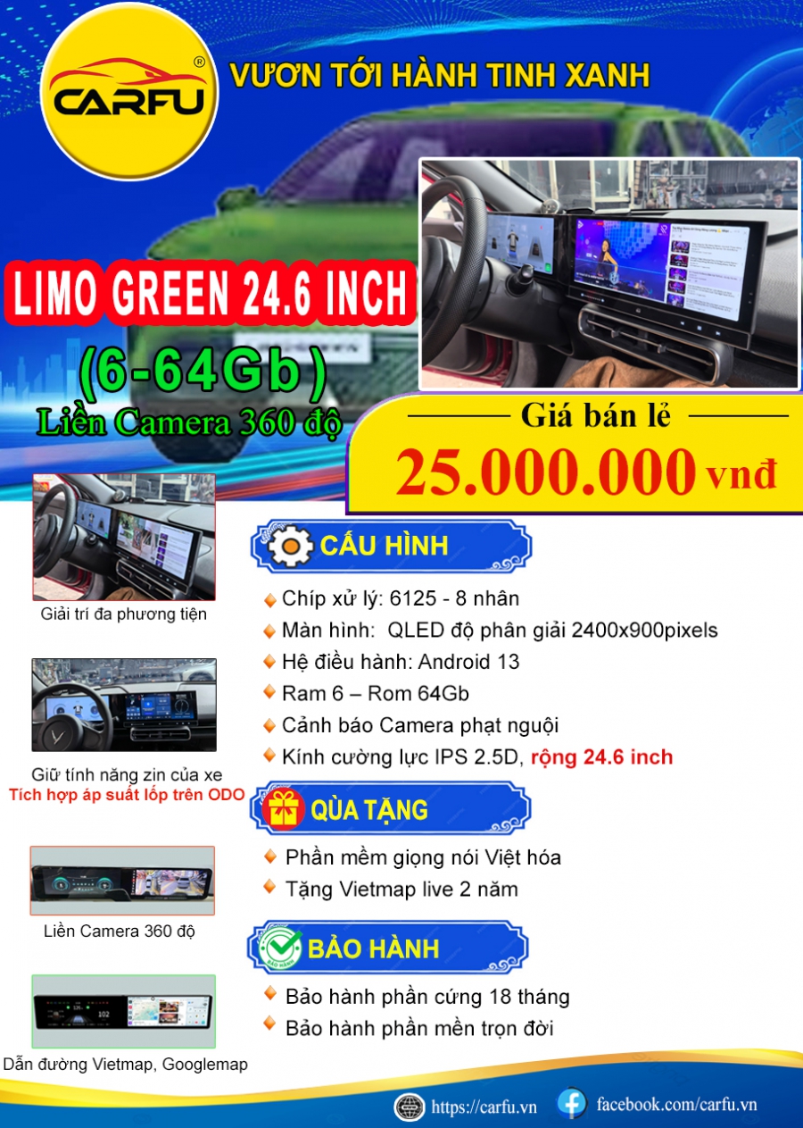 MÀN HÌNH LIMO GREEN 24.6 INCH(6-64Gb)
