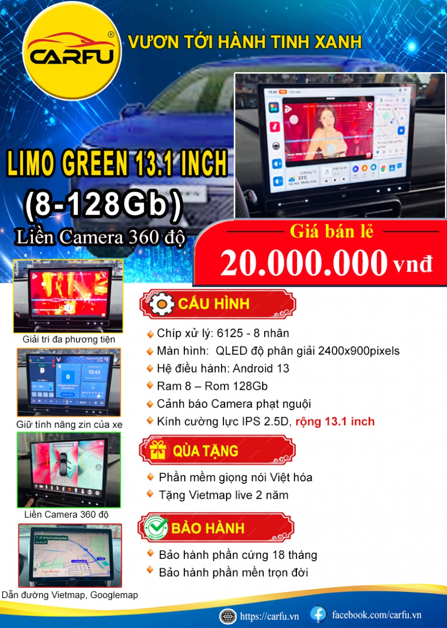 MÀN HÌNH Ô TÔ LIMO GREEN (8-128GB) -13.1 INCH