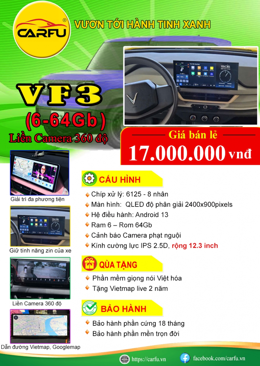 MÀN HÌNH Ô TÔ VF3 (6-64Gb)