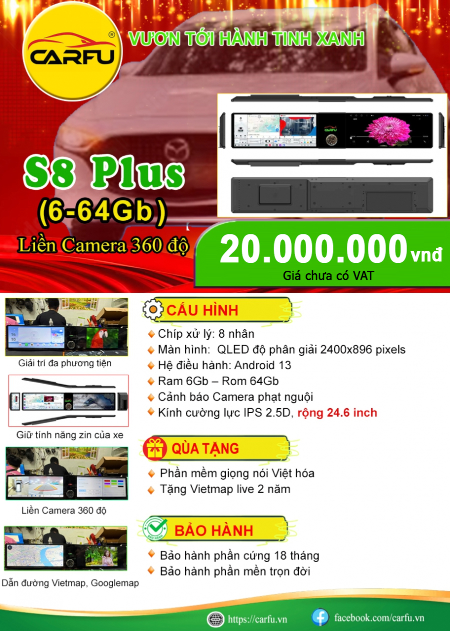 MÀN HÌNH Ô TÔ THÔNG MINH CARFU S8 PLUS (6-64GB)