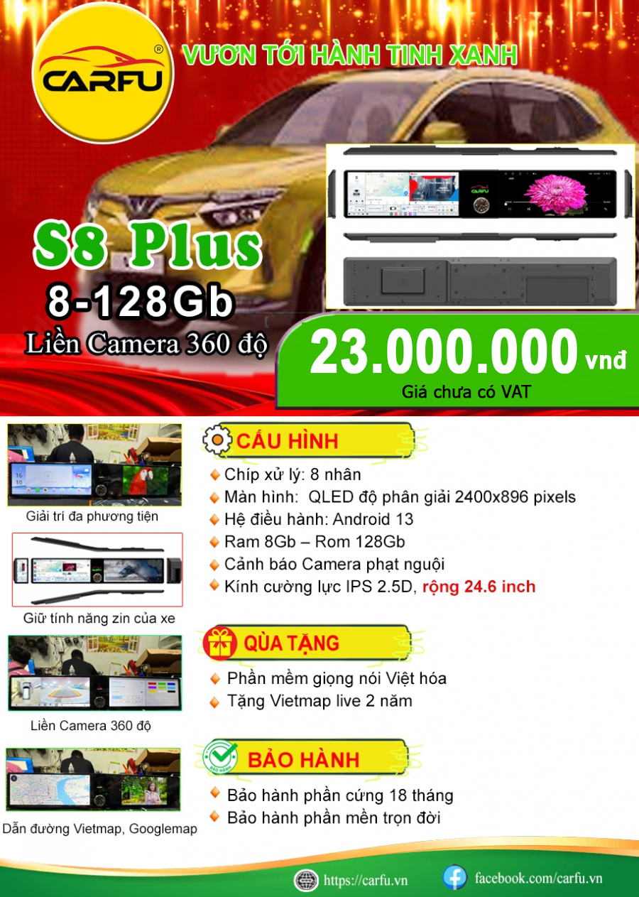 MÀN HÌNH Ô TÔ THÔNG MINH CARFU S8 PLUS (8-128GB)