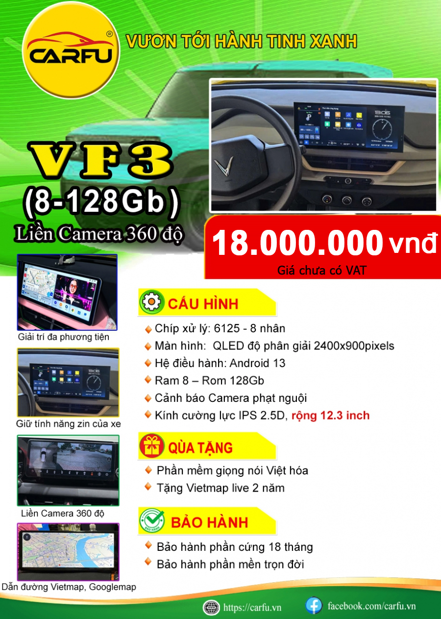 MÀN HÌNH Ô TÔ VF3 (8-128Gb)