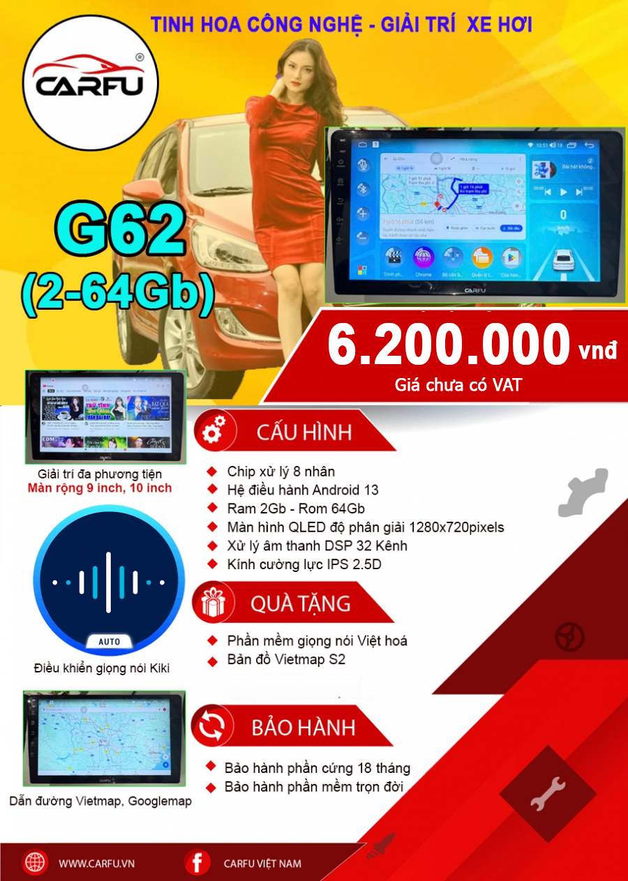 MÀN HÌNH Ô TÔ THÔNG MINH CARFU G62 (2-64)