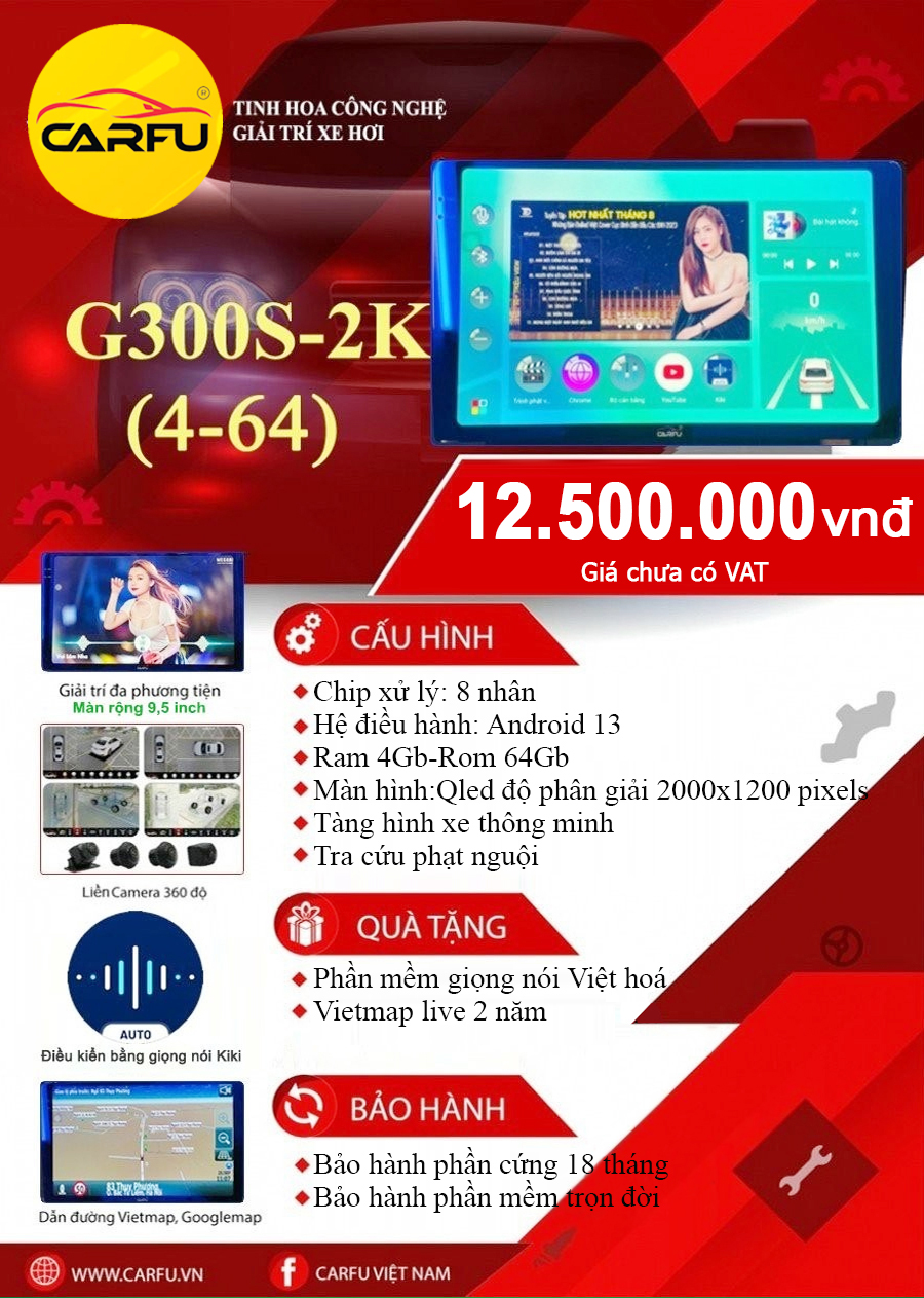 MÀN HÌNH Ô TÔ THÔNG MINH G300S-2K (4-64)