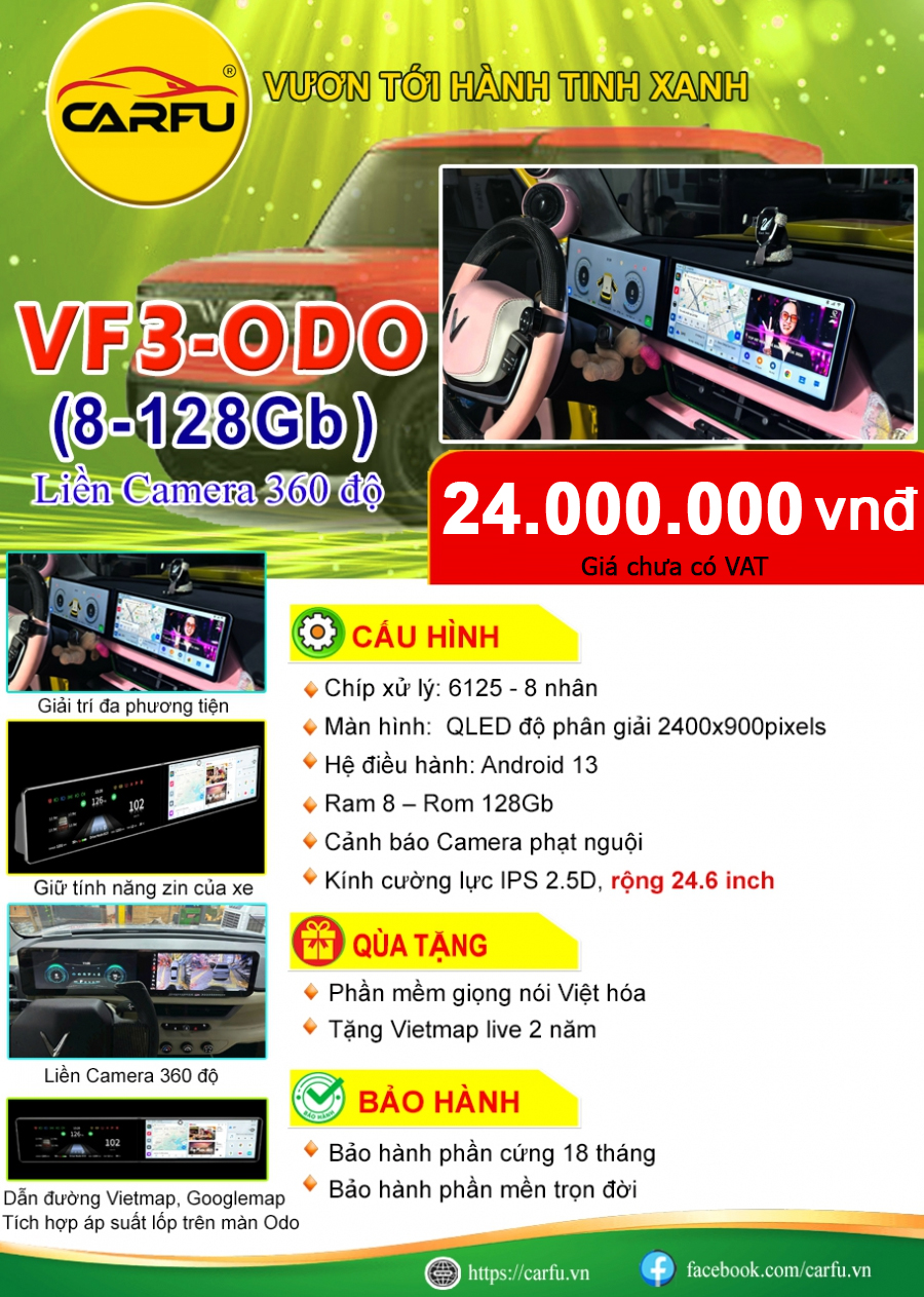 MÀN HÌNH Ô TÔ VF3 ODO (8-128Gb)