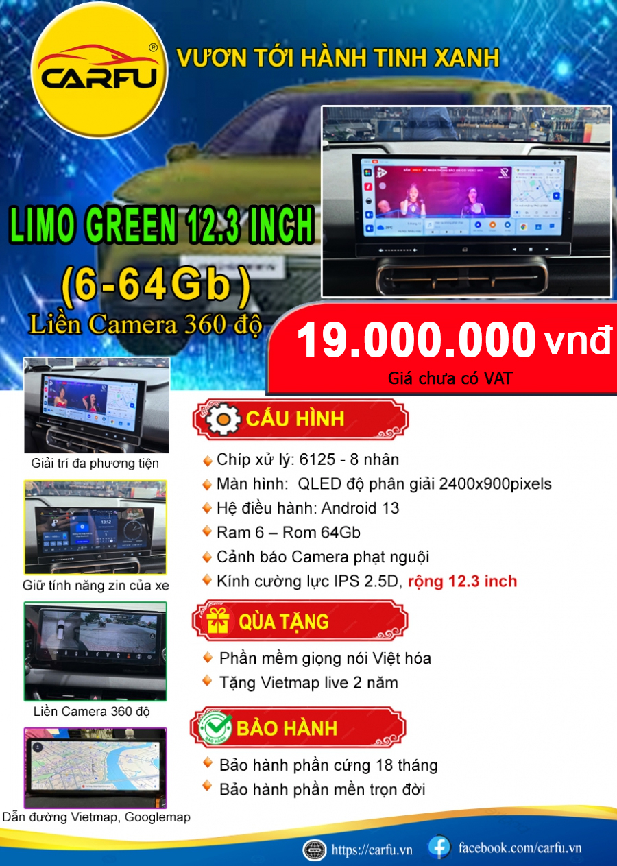 MÀN HÌNH Ô TÔ LIMO GREEN (6-64GB)-12.3 INCH