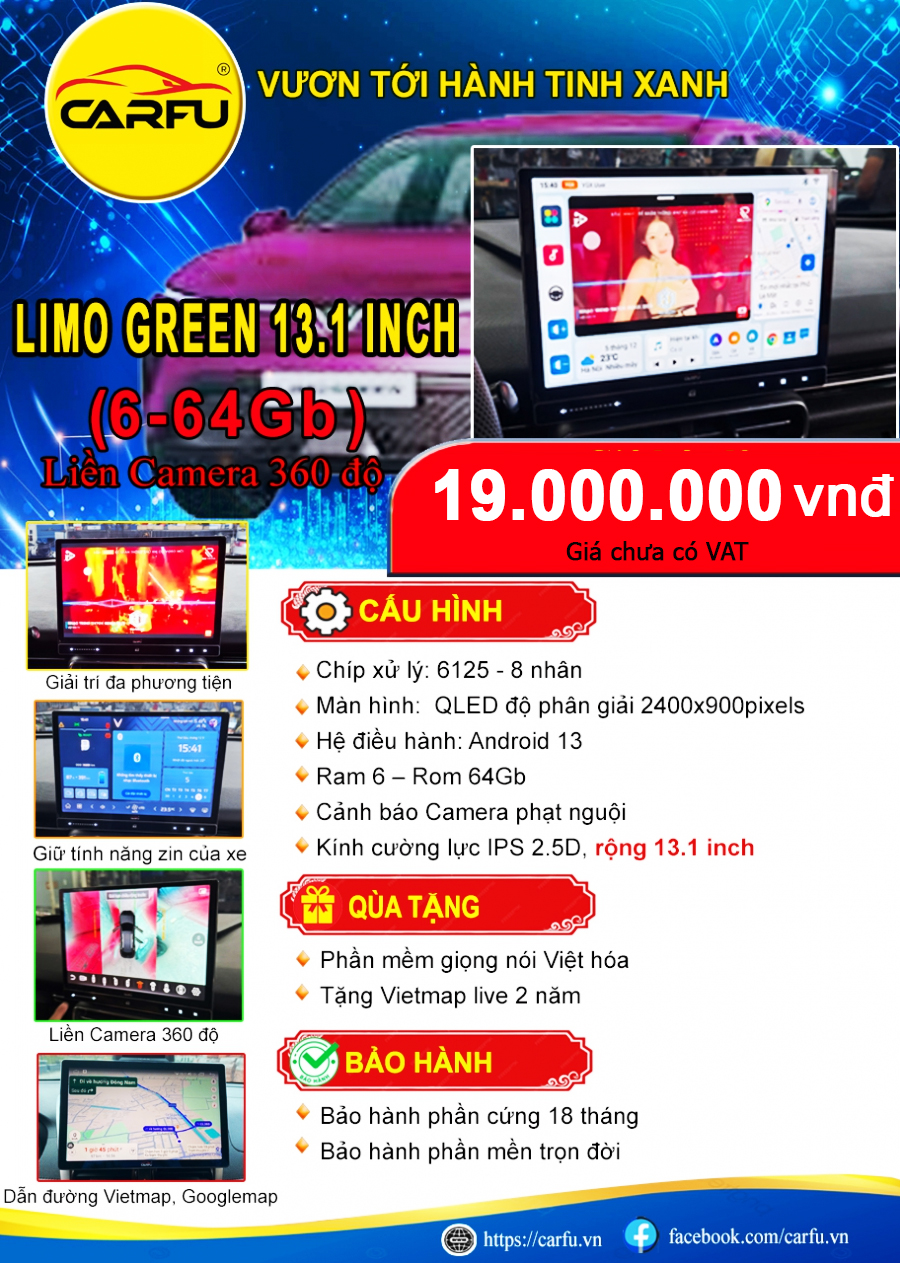 MÀN HÌNH Ô TÔ LIMO GREEN (6-64GB) - 13.1 INCH