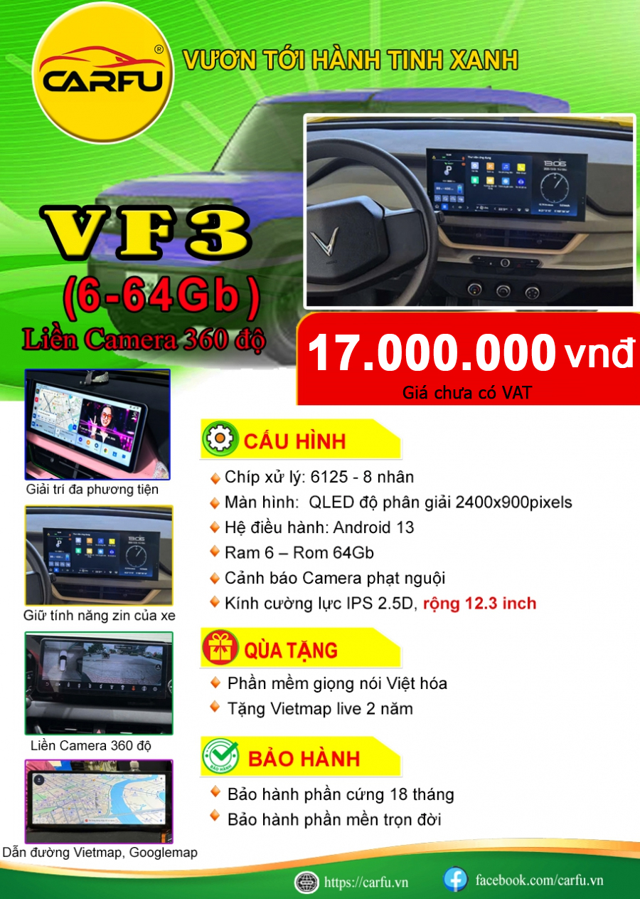 MÀN HÌNH Ô TÔ VF3 (6-64Gb)