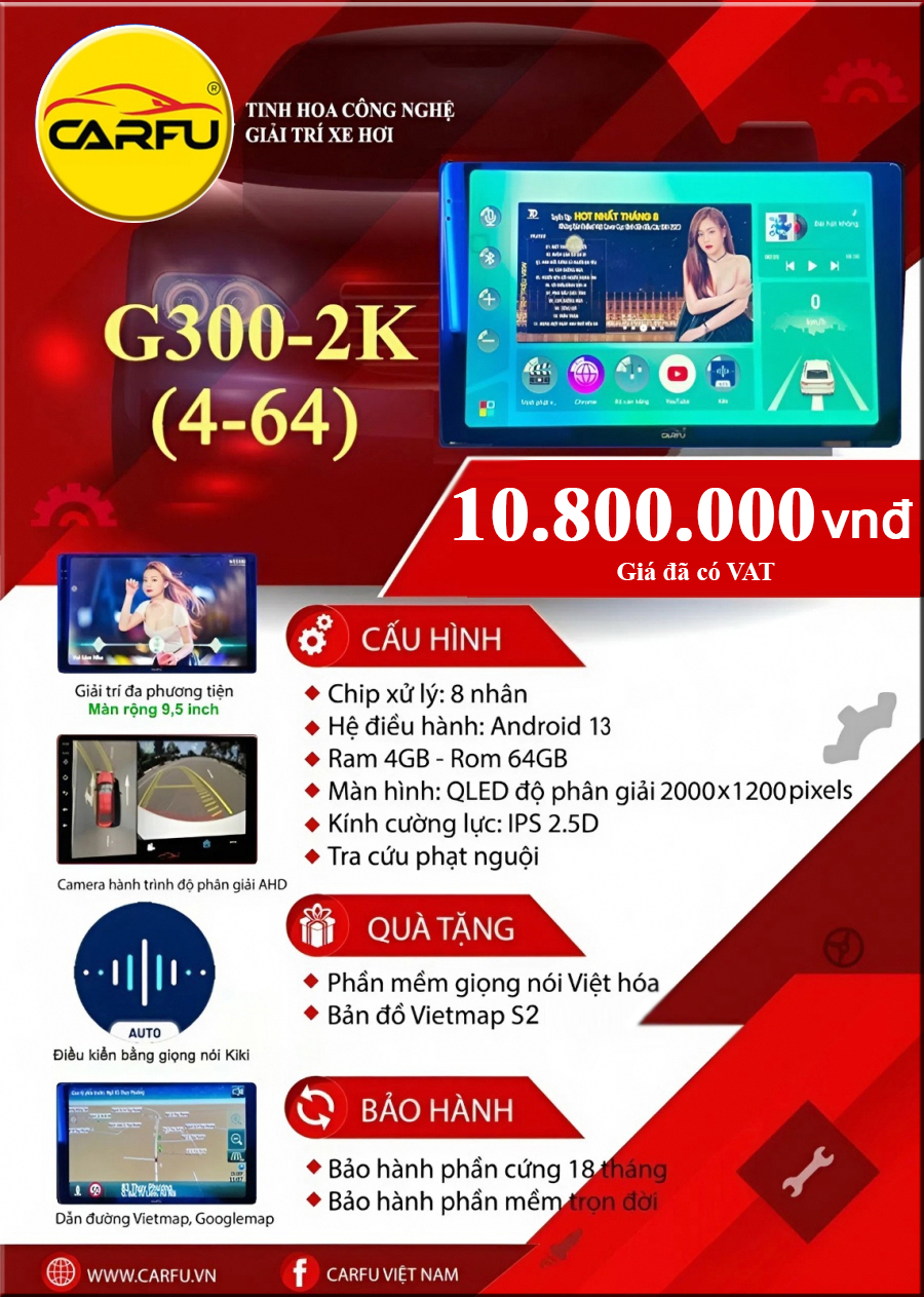 MÀN HÌNH Ô TÔ THÔNG MINH G300-2K (4-64)