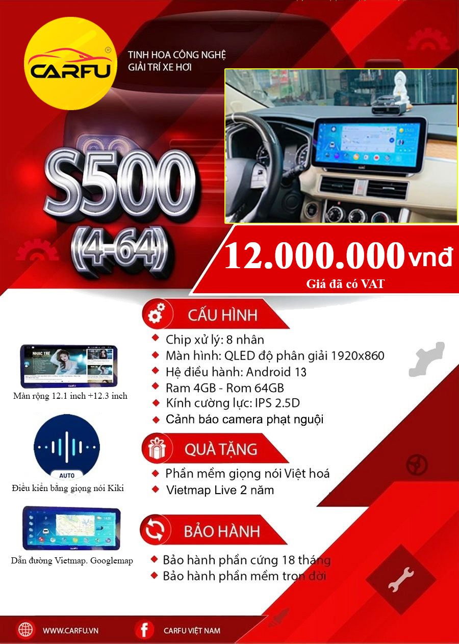 MÀN HÌNH Ô TÔ THÔNG MINH CARFU S500(4-64)