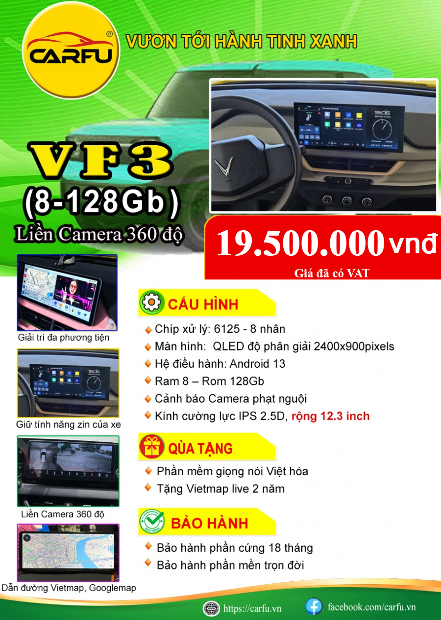 MÀN HÌNH Ô TÔ VF3 (8-128Gb)
