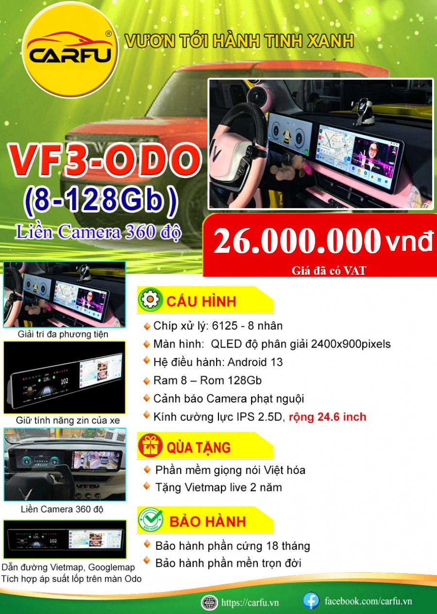 MÀN HÌNH Ô TÔ VF3 ODO (8-128Gb)