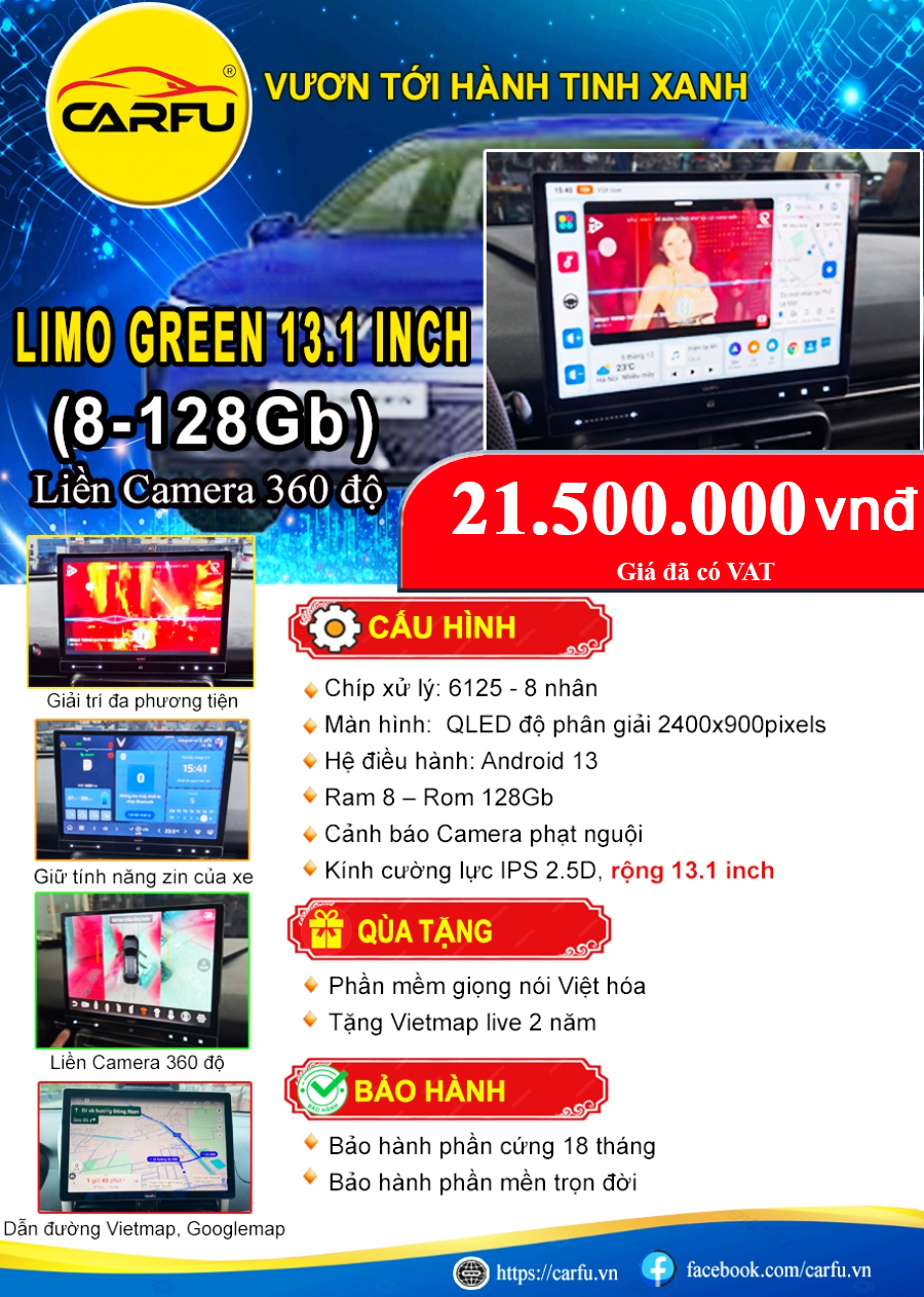 MÀN HÌNH Ô TÔ LIMO GREEN (8-128GB) -13.1 INCH