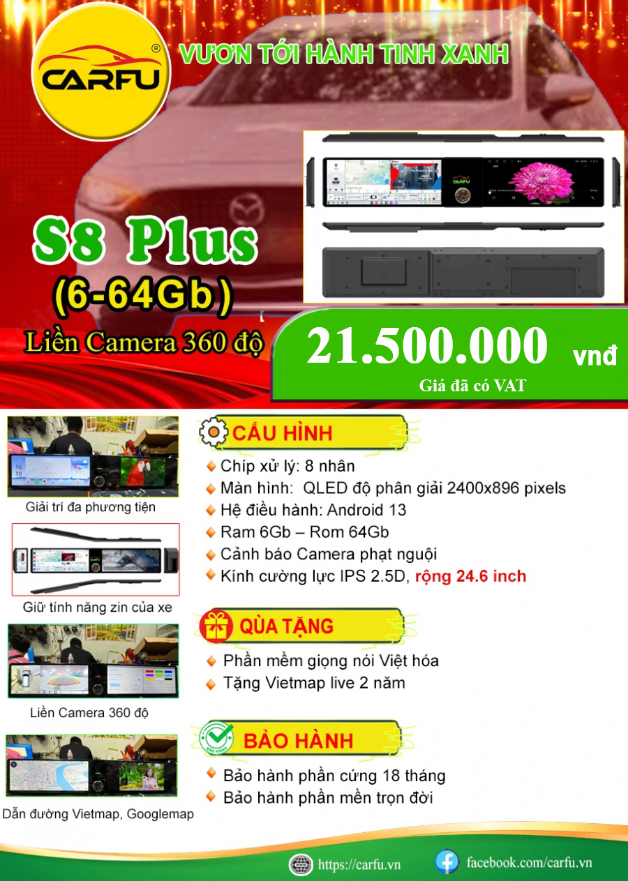 MÀN HÌNH Ô TÔ THÔNG MINH CARFU S8 PLUS (6-64GB)