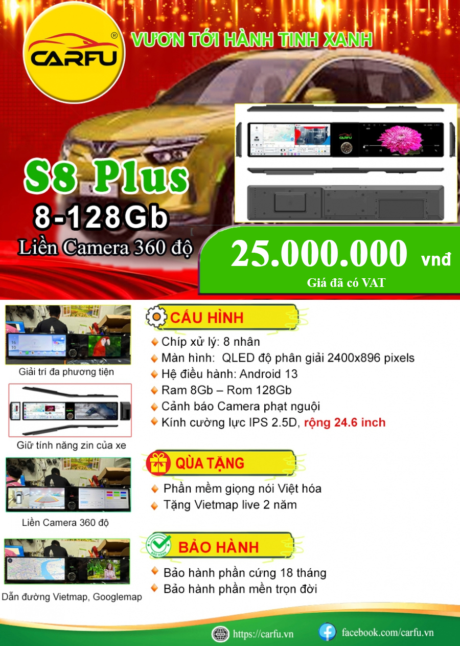 MÀN HÌNH Ô TÔ THÔNG MINH CARFU S8 PLUS (8-128GB)