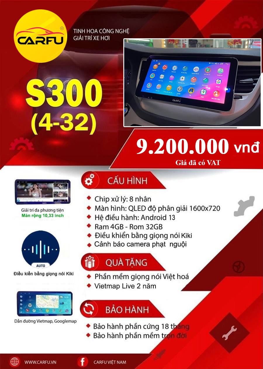 MÀN HÌNH Ô TÔ THÔNG MINH CARFU S300 (4-32Gb)