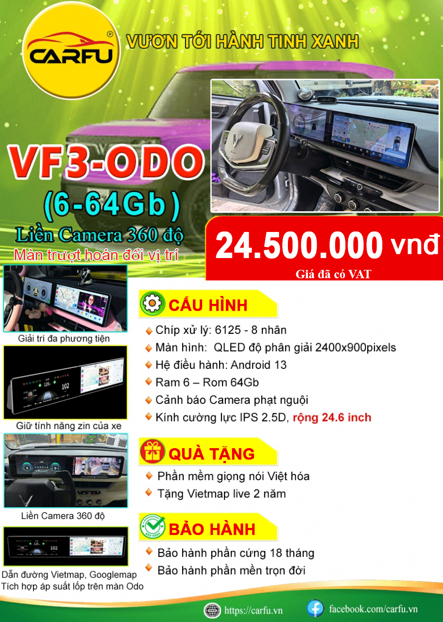 MÀN HÌNH Ô TÔ VF3 ODO (6-64Gb)-MÀN TRƯỢT