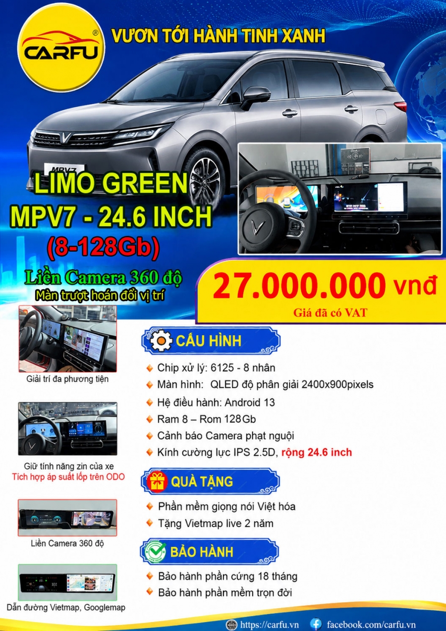 MÀN HÌNH LIMO GREEN - MPV7 24.6 INCH(8-128Gb)- MÀN TRƯỢT
