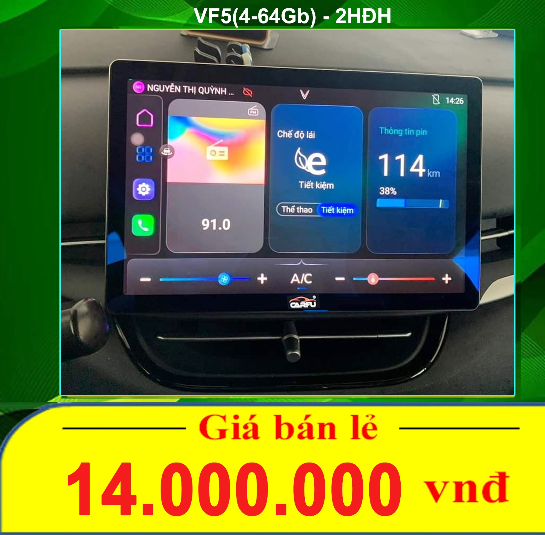 MÀN HÌNH Ô TÔ THÔNG MINH CARFU VF5 (4-64Gb), CHẠY 2 HỆ ĐIỀU HÀNH