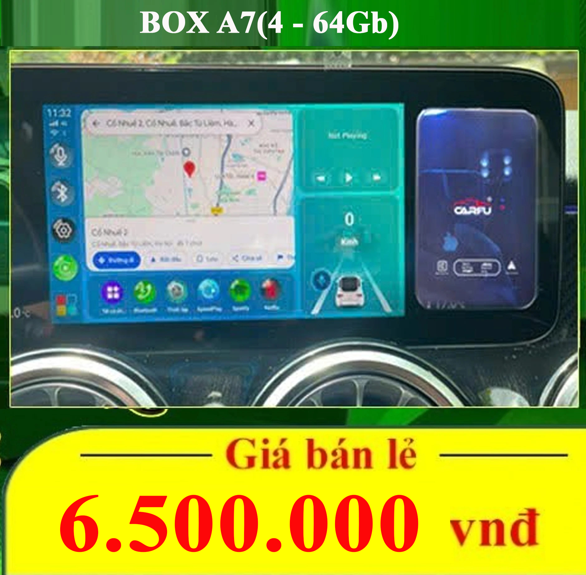 Android Box A7 (4-64b) cho xe điện, xe xăng