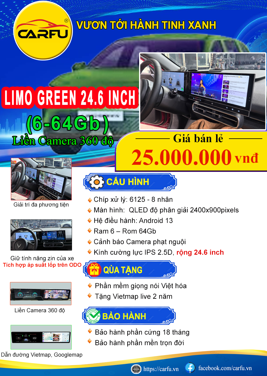 MÀN HÌNH LIMO GREEN 24.6 INCH(6-64Gb)