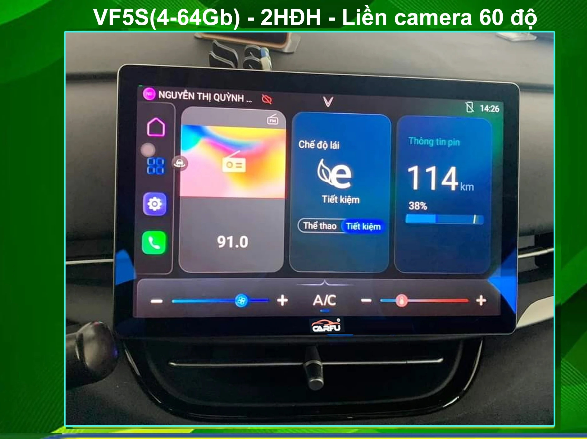 MÀN HÌNH Ô TÔ THÔNG MINH CARFU VF5S(4-64Gb), 2 HỆ ĐIỀU HÀNH, LIỀN CAMERA 360 ĐỘ