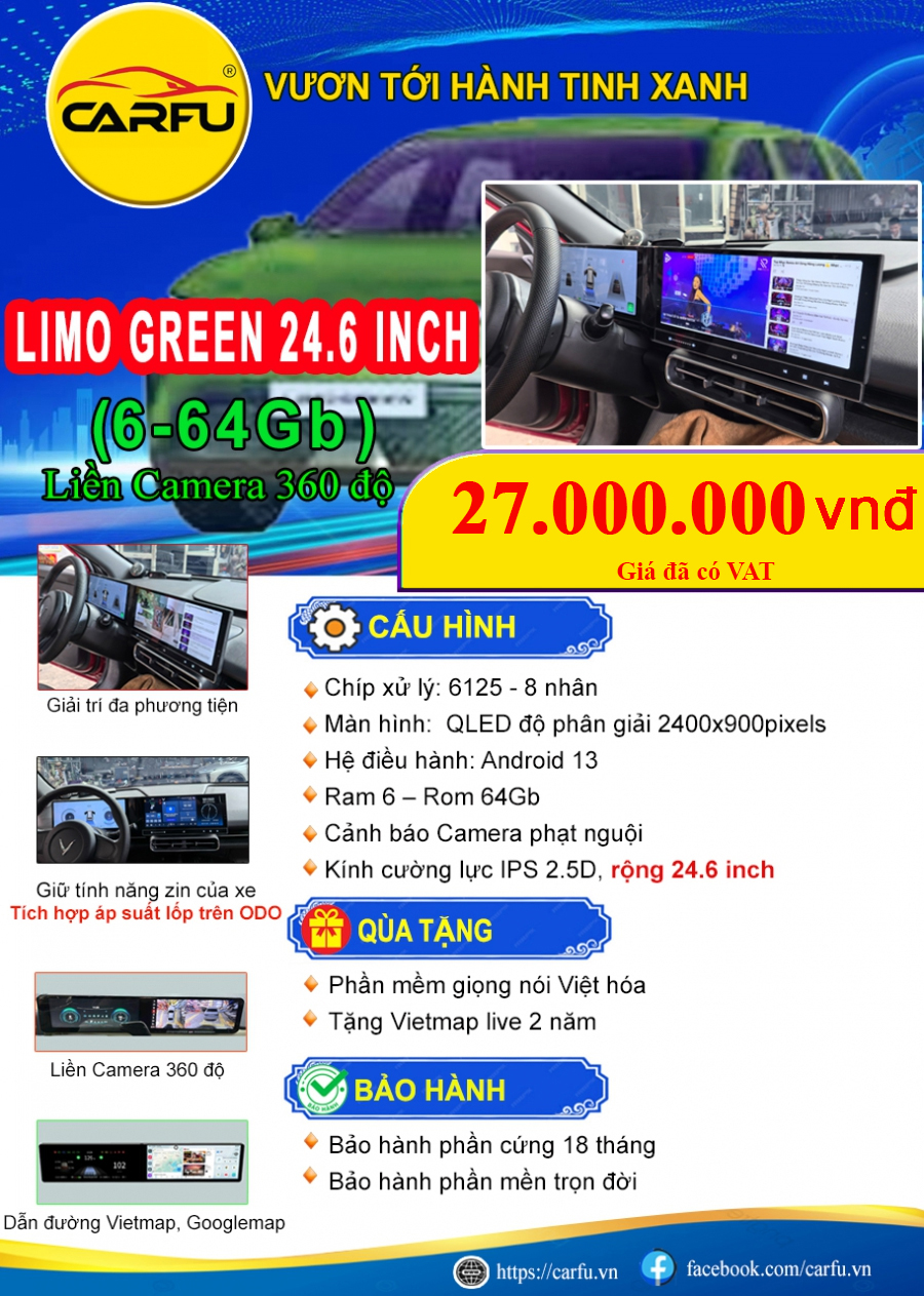 MÀN HÌNH LIMO GREEN 24.6 INCH(6-64Gb)